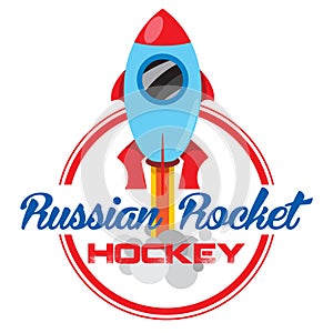 The logo of the hockey club or competition with the image of a space rocket and a circle