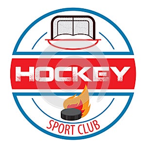 The logo of the hockey club or event, gate, puck and a circle