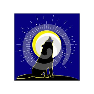 Logo howling wolf with moon