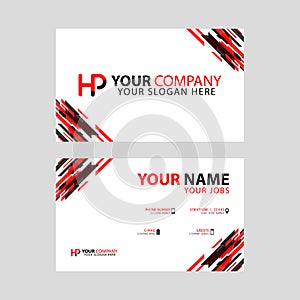 Logo HP design with a black and red business card with horizontal and modern design.