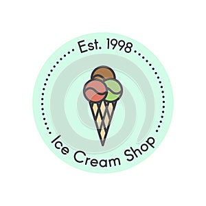Logo for Ice Cream Shop or Parlour with Ice Cream Wafer Cup and Three Ice Cream Balls photo