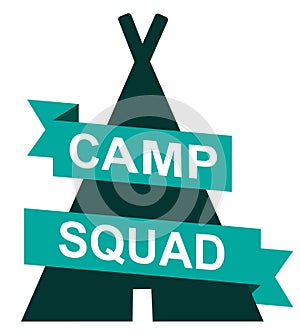 Logo, icon for camp squad, Ribbon and tent