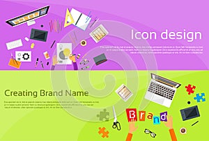 Logo Icon Designer Drawing Desk Workspace Brand