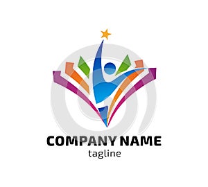 Logo or Icon general with happy jumping man and holding star with unique background