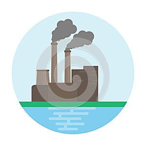 Logo icon of industrial factory with polluted smoke.