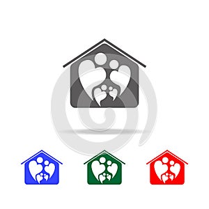 logo icon of two people in love forming heart symbol in home icon. Elements of family multi colored icons. Premium quality