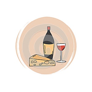 Cute logo or icon vector with traditional french food, illustration on circle with brush texture, for social media story and highl