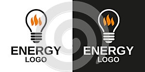 Logo for identity. The theme of energy. The flame in the light bulb