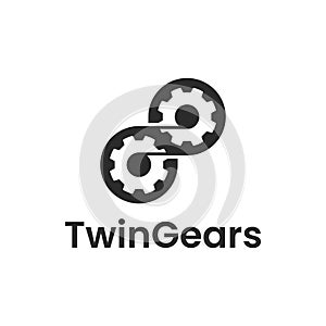 The logo illustrates interconnected gears