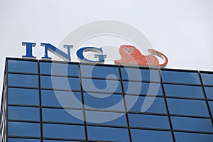 Logo of the ING bank in Rotterdam with the orange lion in the Nehterlands