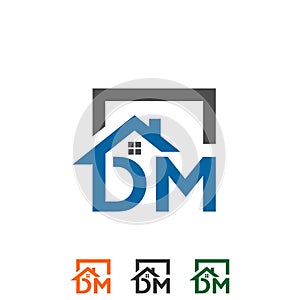 Logo initial letters `DM` roof home real estate, construction