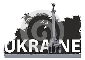 Ukraine and a monument on the Maidan Nezalezhnosti in Kyiv photo
