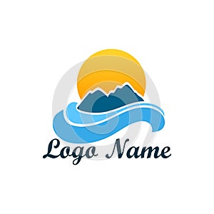 Logo isolated of travel agency. A symbol of vacation, travel and recreation in warm countries. Logo with palm trees