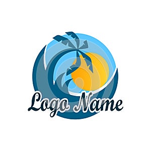 Logo isolated of travel agency. A symbol of vacation, travel and recreation in warm countries. Logo with palm trees