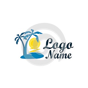 Logo isolated of travel agency. A symbol of vacation, travel and recreation in warm countries. Logo with palm trees