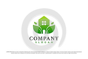 logo leaf house estate nature green