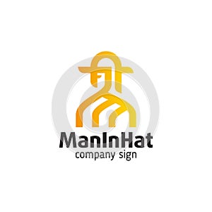 Logo of a man in a hat and cape, linear art