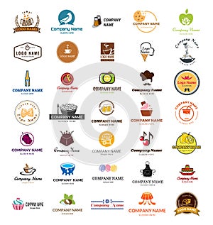 Logo mega collection. Food and drink vector logo set on various topics