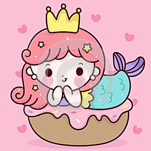 Logo Mermaid princess cartoon on birthday cake party kawaii fish animal