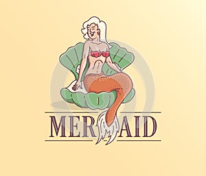 Logo with a mermaid sitting on a shell