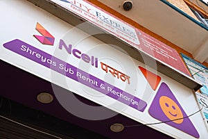 Logo of the mobile operator Ncell above the service center in Bhaktapur, Nepal, May 15, 2023