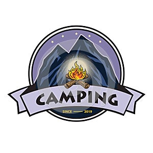 Logo for Mountain Adventure Campfire , Camping, Climbing Expedition. Vintage Vector Logo and Labels, Icon Template Design