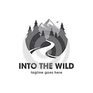 Logo with mountains, forest and river