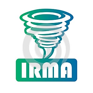 Logo of a multi-colored tornado with an inscription Irma on a white background