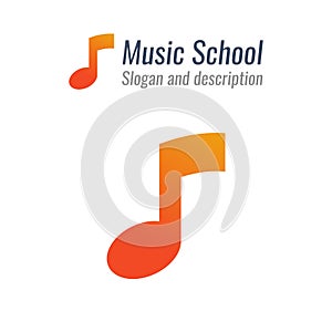 Logo for Music school with musical Note with great shape in warm orange color - Vector emblem