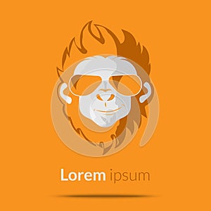 The muzzle of a monkey with glasses on a black background. Vector