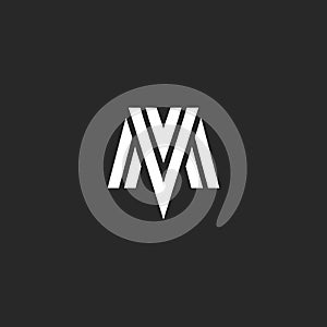 Logo MV letters elegant monogram, combination initials M and V, overlapping linear symbols VM mark construct