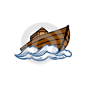 Logo of Noah`s Ark. Ship to rescue animals and people from the Flood. Biblical illustration