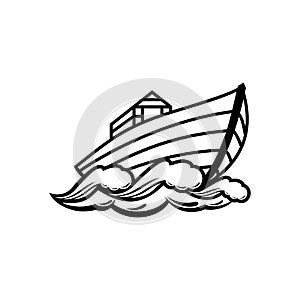 Logo of Noah`s Ark.  Ship to rescue animals and people from the Flood. Biblical illustration