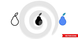 Logo pear icon of 3 types color, black and white, outline. Isolated vector sign symbol