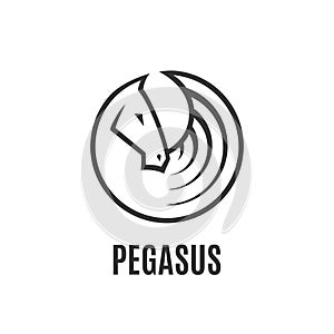 Logo of pegasus. Logotype for fast delivery. Head of horse profile with wing. Simple shape isolated