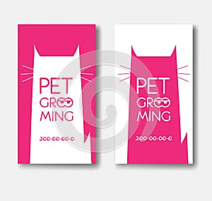 Logo for pet grooming salon with cat silhouette. Animals hair