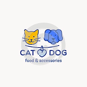 Logo for pet shop, veterinary clinic, pet store, shelter. Flat style design, vector illustration. Cute cat and dog badge