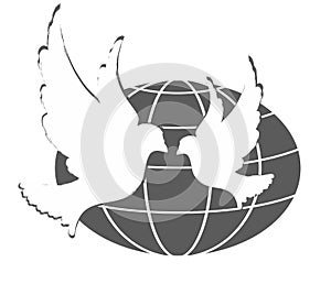 Logo of a pigeon with globe.