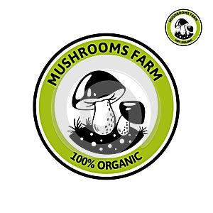 Logo with Porcini mushroom on forest glade