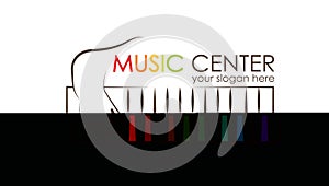 Logo for preschool music center. Kid playing xylophone, child development and educational games . kids intellectual