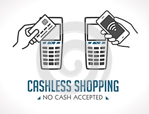 Cashless purchases - no cash accepted - shopping concept - cell phone and card payment only photo