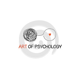 Logo about psychology, psychotherapy with messy and clear balls. Concept logotype about mind
