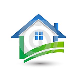 Logo real estate house check mark icon vector
