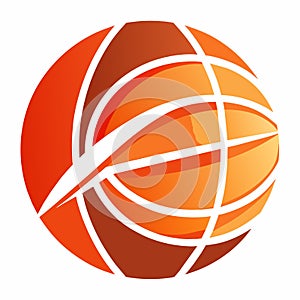 Logo with red and orange basketball minima design set against a white backdrop, A minimalist design featuring a basketball, photo