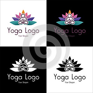 Logo of relax industries, medititation, yoga, and sport. with place text