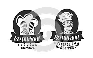 Logo of restaurant. Eatery, diner, bistro label. Lettering vector illustration