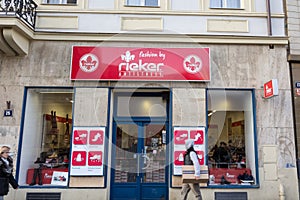 Logo of Rieker Shoes in front of their store for Prague.