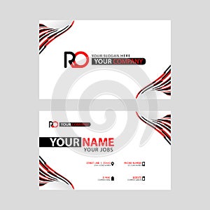 Logo RO design with a black and red business card with horizontal and modern design. photo