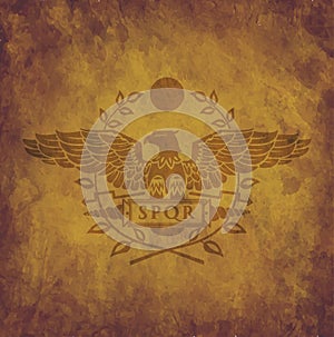 Logo of the Roman eagle on an old shabby texture.