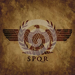 Logo of the Roman eagle on an old shabby texture